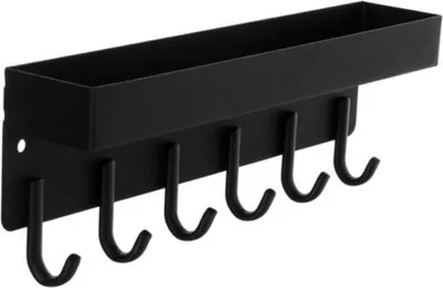 Produktbild von Ruhhy 24603 Magnetisches Wandregal mit Haken, 24,5 x 8,5 x 5 cm, schwarz