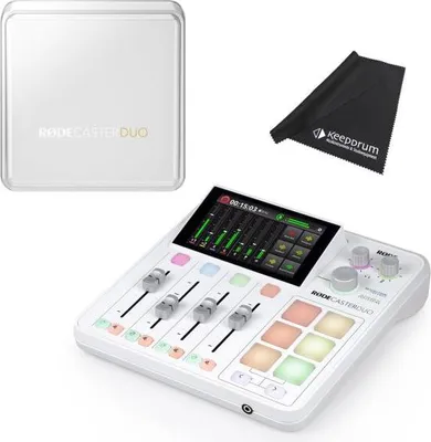 Immagine prodotto di Console di missaggio Rode Rodecaster Duo White con copertura e panno