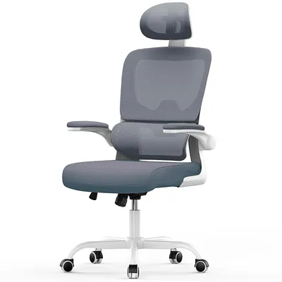 Image de Chaise de bureau ergonomique, hauteur d'assise de 53 cm, avec soutien lombaire élastique, Bleu foncé