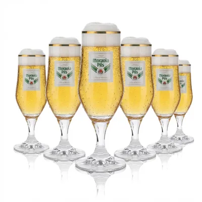 Produktbild von 6x Moravia Bierglas 0,2l Pokalglas Goldrand Hopfenperle Pils Gläser Set Brauerei