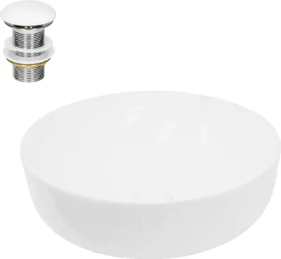 Produktbild von LuxeBath Aufsatzwaschbecken Rund aus Keramik, Weiß, Ø 40x13,5 cm, ohne Überlauf, aus einem Stück