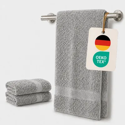 Produktbild von Komfortec 2er Handtuchset aus 100% Baumwolle, 2 Handtücher 50x100 cm Set, Frottee, Weich, Silber
