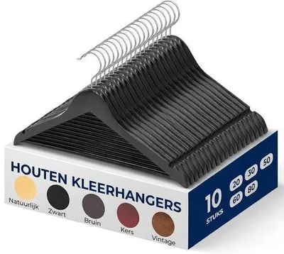 Produktbild von Famanu Holzkleiderbügel mit Antirutsch, Set von 10, 360° drehbare Haken mit Einkerbungen