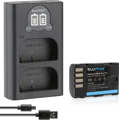 Produktbild von 1x Akku + LCD Lader für Panasonic DMW-BLF19 DMW-BLF19E Lumix DMC-GH3 1600 mAh