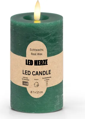 Image de Bougie LED en cire, flamme vacillante, Ø 7x12 cm, vert