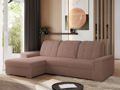 Produktbild von MKS MEBLE Sofa mit Schlaffunktion - Ecksofa mit Schlaffunktion und Bettkasten - Sofa 3 Sitzer - Schlafsofa - Couch - Schlafsofa mit Bettkasten - Madrito L - Rosa Boucle - Links Seite