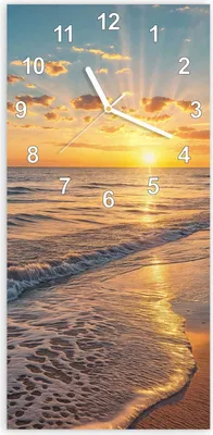 Produktbild von Wanduhr aus Glas mit Motiv Sonnenaufgang Meer- 30 x 60 cm - inkl. Aufhängesystem
