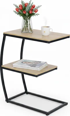 Immagine prodotto di Tavolino Relaxdays, a forma di C, 2 ripiani, L x P x A 58,5 x 47,5 x 25 cm, tavolino da divano e da letto, metallo e MDF, effetto legno/nero