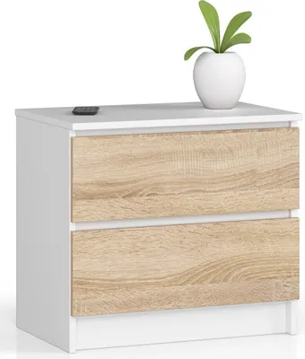 Image de Commode en blanc-sonoma avec 2 tiroirs spacieux, 60 cm de large, 55 cm de haut Organizer Commode avec tiroirs en bois Highboard Sideboard Armoire