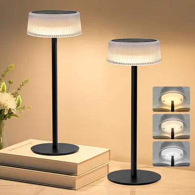 LED-Akku-Tischlampe, Solar, 2er-Set, Touch-Dimmer, IP67, 3000-6000K