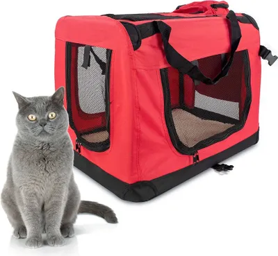 Image de Mobiclinic Pets, Box pour chien, Balú, , Box de transport pour chat, chien, Pliable, Respirant, Taille M, Supporte jusqu'à 10 kg, 57x38x44cm, Rouge