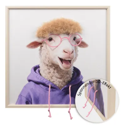 Produktbild von UNUS Wandbild 3D Wall Art Hairfusion Schaf mit lila Hoodie Brille in pink 60x60