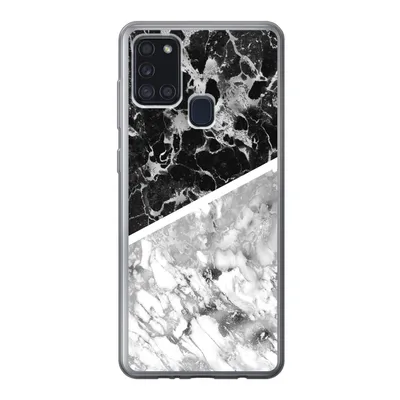 Produktbild von MuchoWow® Handyhülle Schutzhülle Hülle für Samsung Galaxy A21s Marmor - Schwarz - Weiß - Luxus Silikon Softcase Handy Hülle - Hartschale