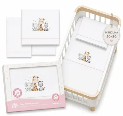 Image de Ensemble de literie 100% coton pour lit d'enfant 50 x 80 cm - Housse de couette, drap-housse et taie d'oreiller
