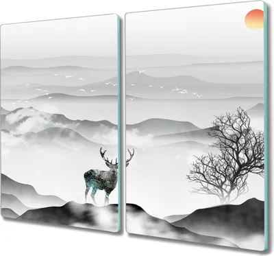 Produktbild von Coloray Küchenbrett Kochplattenabdeckung Hackbrett Schneidebrett Herdabdeckplatte 2x30x52 cm - Deer Tier Baum nach oben