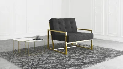 Produktbild von S-STYLE MÖBEL - Karin Loungesessel mit Goldenen Metall Füßen aus Schwarz Samtstoff, B/T/H: 84 cm/89 cm/81 cm
