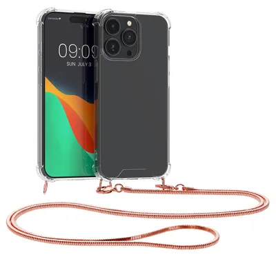 Produktbild von kwmobile Schutzhülle kompatibel mit iPhone 15 Pro - Hülle - Handykette - Silikon Handyhülle Cover Case Rosegold Transparent
