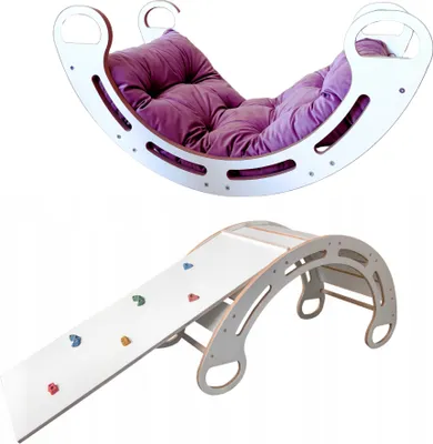 Obrázok produktu pre Montessori hojdačka s antialergickým zamatovým vankúšom (v ružovej farbe) a šmykľavkou. Biela, 85 cm, 5 v 1, 7 v 1, CE