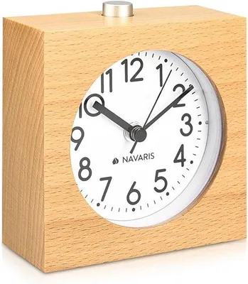 Image de Horloge de table vintage analogique en bois - Pièce unique - Cadran blanc - Bois