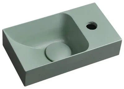 Zdjęcie produktu dla Umywalka betonowa PICCOLINO 30,8 x 17 cm, bateria po prawej stronie, zielona matowa