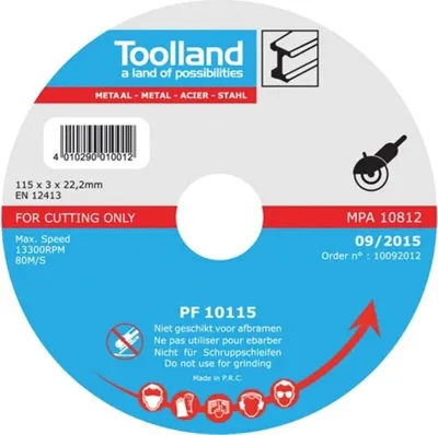 Produktbild von Toolland Trennscheibe, 115 mm, Nassschneiden, 13300 U/min, 80 m/s, für Metalle