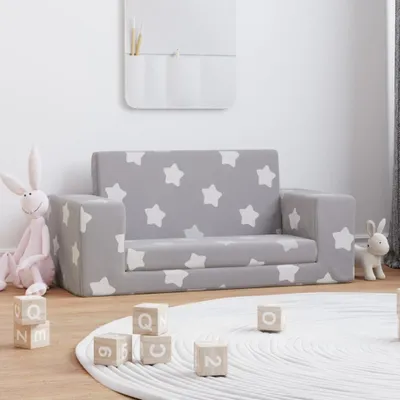 Produktbild von "2026 Promotion" Kinder-Schlafsofa 2-Sitzer Hellgrau mit Sternen Weicher Plüsch - Kindersofas CC21677