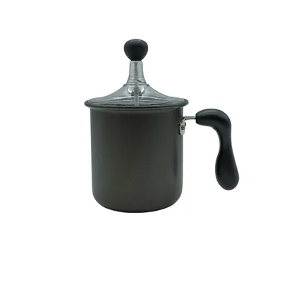 Produktbild von Frabosk Manueller Milchaufschäumer für Cappuccino, 0,5 Liter, Stahl, Grau/Schwarz