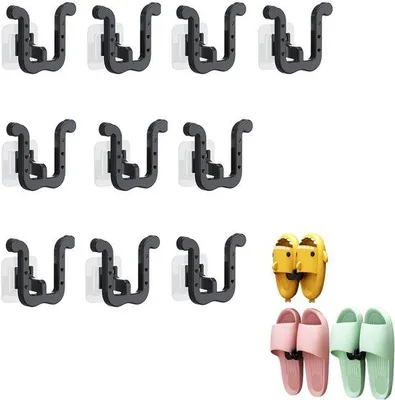 Immagine prodotto di Set da 10 ganci da parete per scarpiere - Scarpiera - Sistema di scarpiere - Ganci da parete per scarpe - Senza forature - Supporti per scarpe - Organizer per scarpe - Portascarpe - Supporto per scarpe - Gancio nero per scarpiera