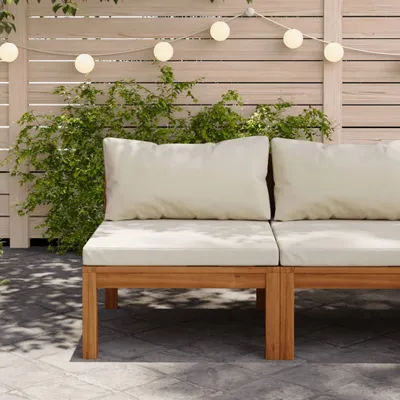 Zdjęcie produktu dla The Living Store Modułowa sofa centralna z kremowymi poduszkami z drewna akacjowego