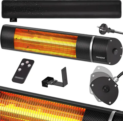 Obrázek produktu pro MONZANA® Infračervený zářič MZH2000 Zlatá trubice 2000W 3 úrovně ohřevu Dálkové ovládání 90° úhel sklonu Venkovní sálavý zářič Terasový zářič Terasový zářič Černá barva