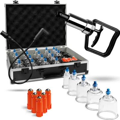 Produktbild von Pulox - Schröpfgläser-Koffer-Set inkl. Vakuumpumpe - 19-tlg.