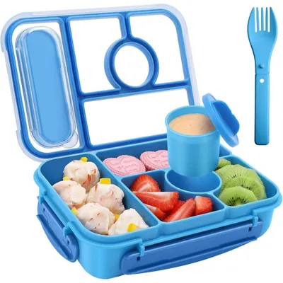 Produktbild von Brotdose Kinder mit 5 Fächern 1300ML Blau Mikrowellenfest Spülmaschinenfest BPA-frei