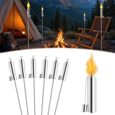 Produktbild von UISEBRT 24er Set Gartenfackeln für Draußen Edelstahl Rostfrei 330ml Ölfackeln Fackeln Hoch 115cm Lange Brenndauer Ölfackel Fackel für Balkon Terrasse