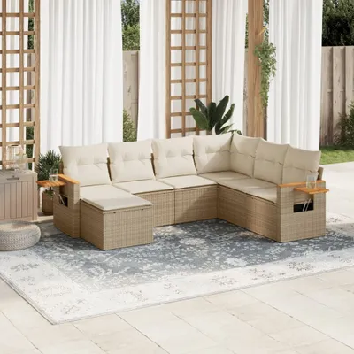 Produktbild von 7-tlg. Garten-Sofagarnitur mit Kissen Beige Poly Rattan 3259447