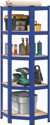 Image de Étagère d'angle design avec 5 étagères Bleu Acier & bois composite, Systèmes de stockage & d'étagères Nouveau