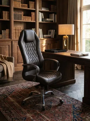 Bürostuhl Echtleder braun Nahaufnahme natürliche Leder-Oberfläche braun mit charakteristischer Narbung und Patina mit Rollen und Höhenverstellung Qualität Möbel Home Office Wohnen_#sku_SAFSPM1.297#