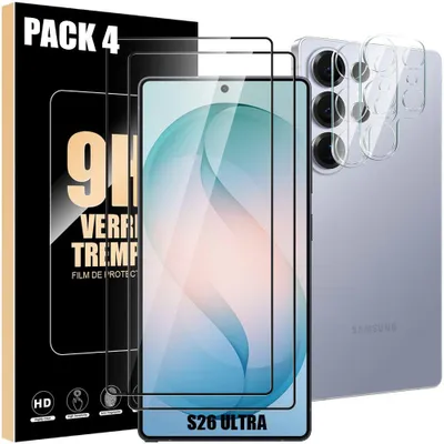 Image de 2 Verres Trempés Avant et 2 Vitres Caméra pour Samsung Galaxy S26 Ultra, Protection Anti-Rayure