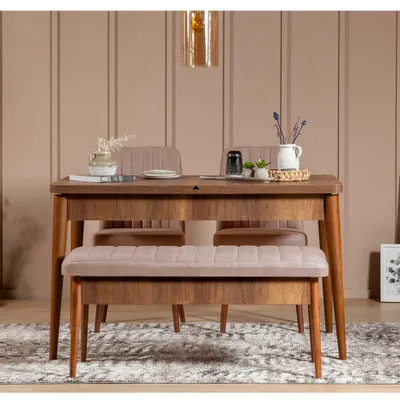 Immagine prodotto di Skye Decor, Vina 0900 - Walnut Stone, set composto da tavolo da pranzo allungabile e sedie (4 pezzi), noce, 100% PANNELLI DI PARTICELLE RIVESTITI IN MELAMMINA, 130 x 80 x 77 cm