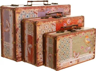 Produktbild von Truhe Kiste KD1290 Vogel Koffer Kofferset Holztruhe mit Kunstleder Schatzkiste, Größe:SET Größe M + L + XL