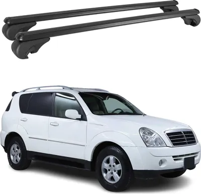 Image de Barres de toit Transversales pour Ssangyong Rexton 2001-2012 Aluminium Noir