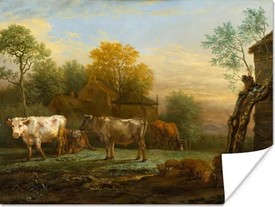 Produktbild von MuchoWow® Poster Rinder auf der Wiese - Gemälde von Paulus Potter 80x60 cm - Kunst für zu Hause