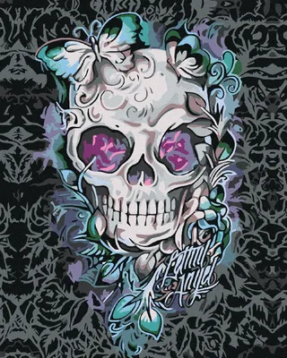 Produktbild von Zuty - Malen nach Zahlen - TOTENKOPF MIT SCHMETTERLINGEN UND BLUMEN, 40x50 cm, mit Keilrahmen (bereits gespannt)