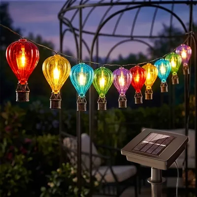Produktbild von Solar Lichterkette 10 bunte Heißluftballons mit Flammen Effekt - 430 cm - LED Garten Dekobeleuchtung mit Flackereffekt