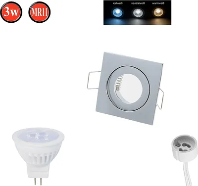 Produktbild von Einbaustrahler MR11 Ø45mm Bohrloch Alu inkl. MR11 3W Neutralweiß 255 Lumen LED Leuchtmittel Chrome Eckig
