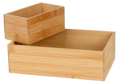 Produktbild von Kosmetik Kästchen aus Bambusholz 2er-Set Aufbewahrungbox Badezimmerbox Regalkorb