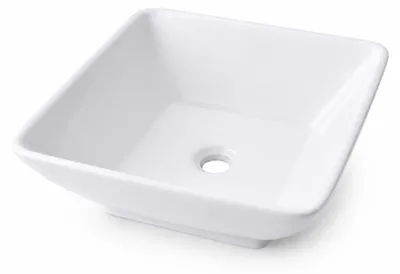 Productafbeelding van Relaxdays wastafel, hoogte x breedte x diepte: 13x41,5x41,5 cm, zonder kraangat en overloop, keramiek, lotus effect, opzetwastafel, wit, AI-gegenereerde afbeelding