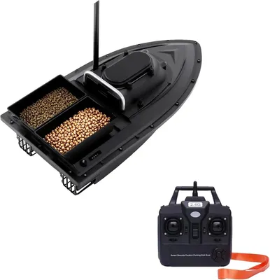 Produktbild von Ferngesteuertes Futterboot - Köderboot - Reichweite 400–500 m - Laufzeit 90 min - Traglast 2 kg - Fernsteuerung 2,4 GHz - LED-Beleuchtung - Schwarz