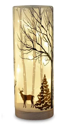 Produktbild von formano LED Leuchtglas Hirschmotiv 25cm mit Timer Holzsockel Weihnachtsdeko