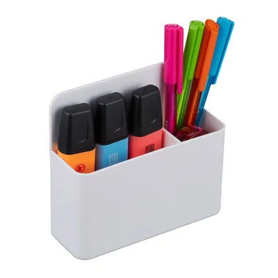 Produktbild von Relaxdays Stiftehalter 2er Set, magnetisch, Büro Organizer, HBT: 11,5x12,5x4 cm, Magnetwandzubehör, Stifteköcher, weiß