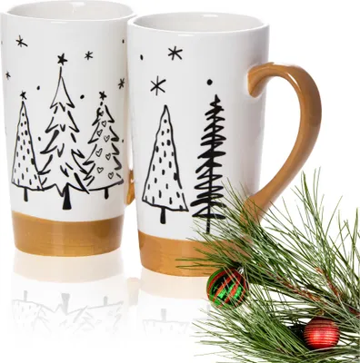 Image de 2X Mugs de Noël 15,5 Cm Arbres de Noël en céramique